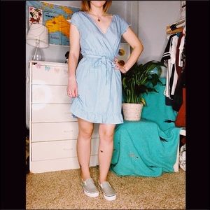 Blue and white striped ruffle dress